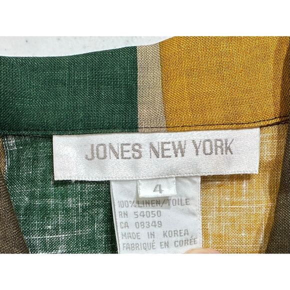 Jones‎ New York Button Up Shirt Size 4 Small Vintage Linen Plaid 80s 90s Retro - Picture 3 of 9